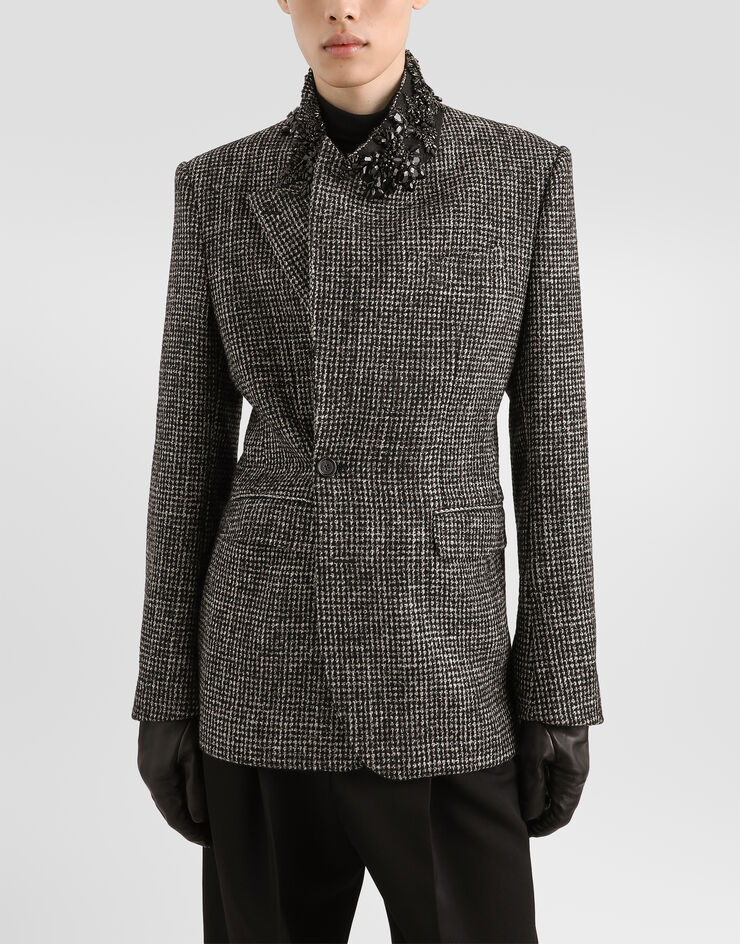 Dolce & Gabbana Sinatra single-breasted jacket in wool mouliné houndstooth Dolce & Gabbana Sinatra single-breasted jacket in wool mouliné houndstooth Multicolor G2VU1ZFMZAY