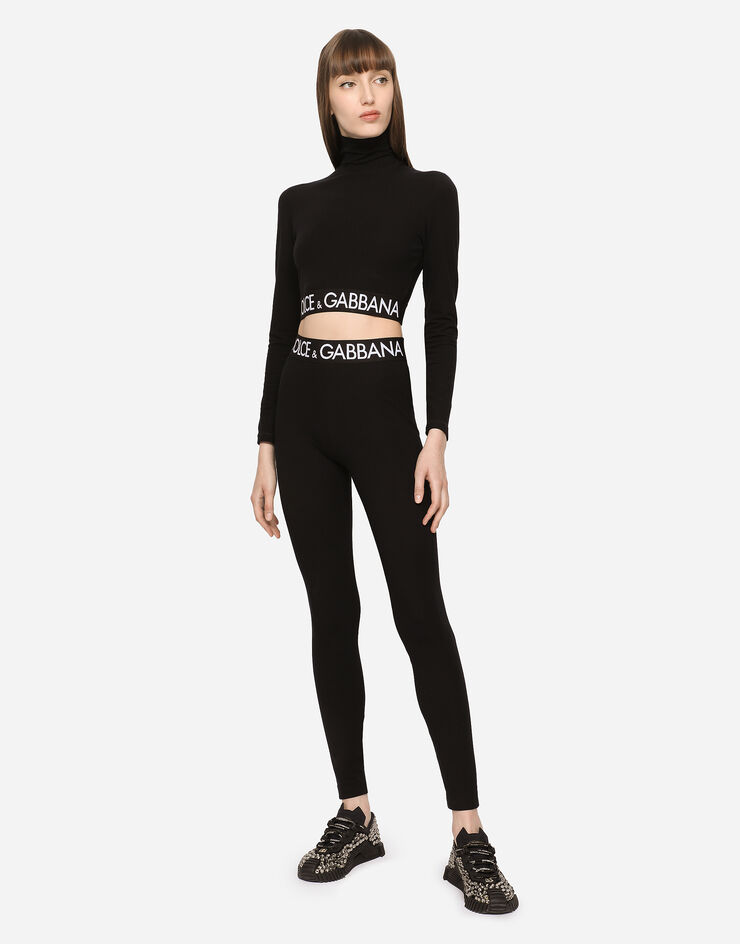 Dolce & Gabbana Leggings in jersey con elastico logato Nero FTB5TTFUGFJ