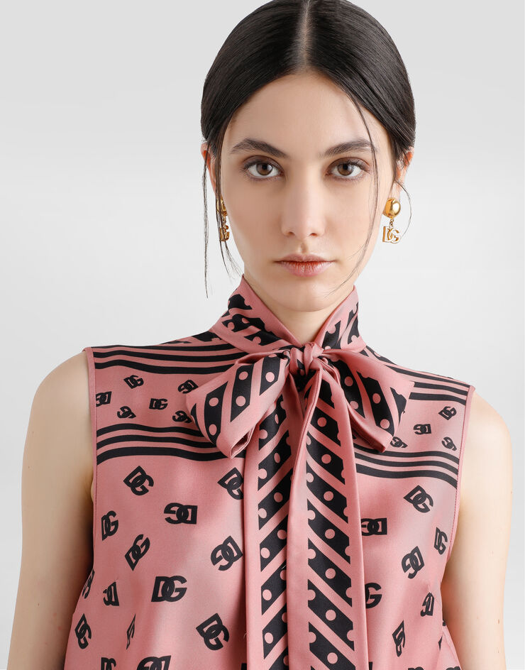 Dolce & Gabbana Silk foulard print DG allover logo bow top Multicolor F7AN7TGDCVJ