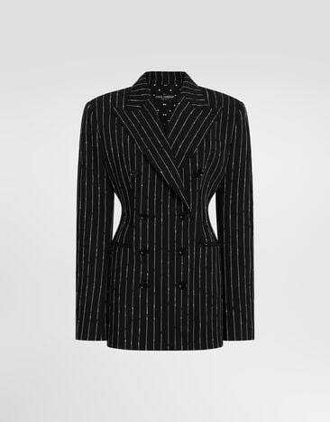 Dolce & Gabbana Veste croisée en laine vierge à fines rayures Multicolore F2JCPTFBZAG