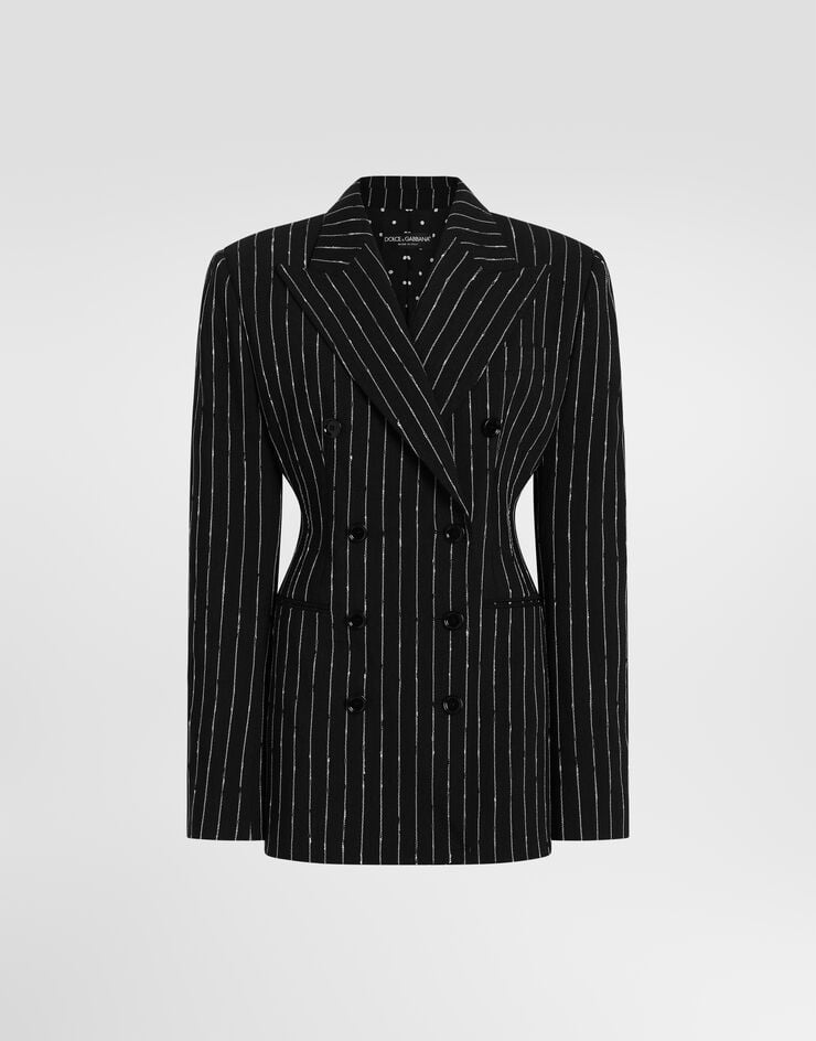 Dolce & Gabbana Veste croisée en laine vierge à fines rayures Multicolore F2JCPTFBZAG