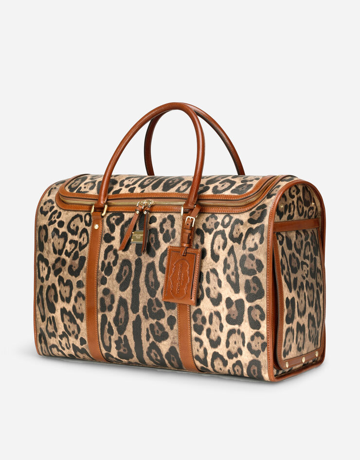 Dolce & Gabbana Large pet carrier bag in leopard-print Crespo with branded plate Multicolor BB6828AW384