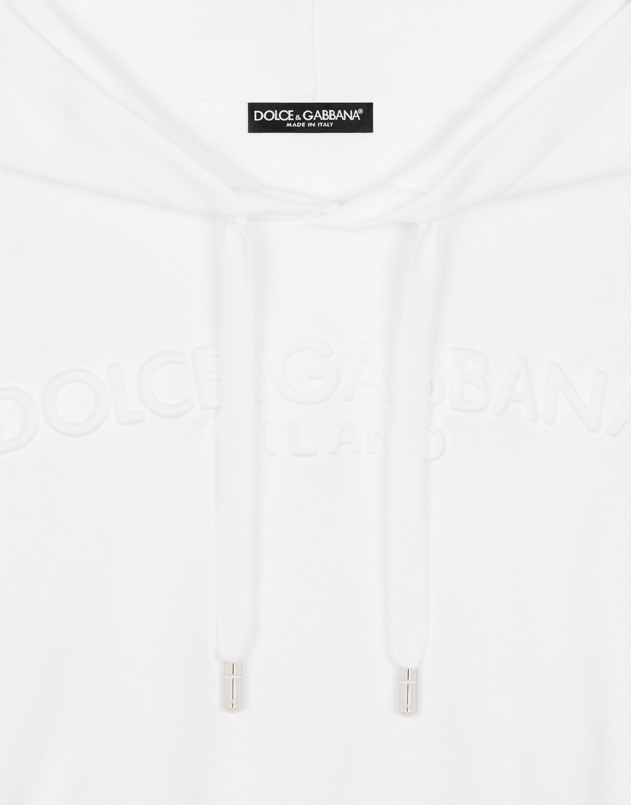 Jersey hoodie with embossed logo in White for Women Dolce Gabbana