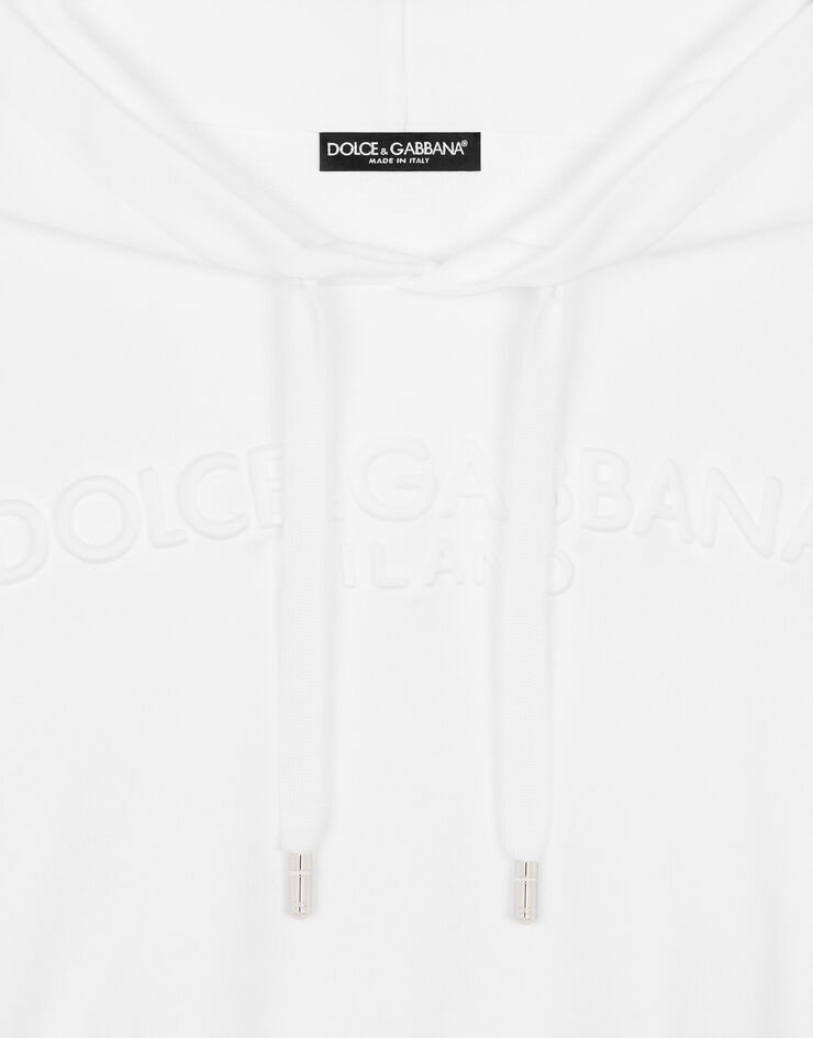 Dolce & Gabbana Felpa in jersey con logo a rilievo e cappuccio Bianco F9O00ZG7EHL