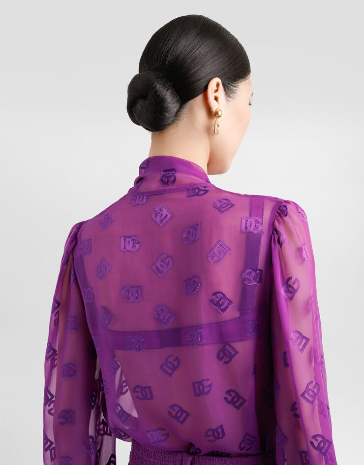 Dolce & Gabbana Chiffon jacquard shirt with DG all-over logo Purple F5N70TFJTBR
