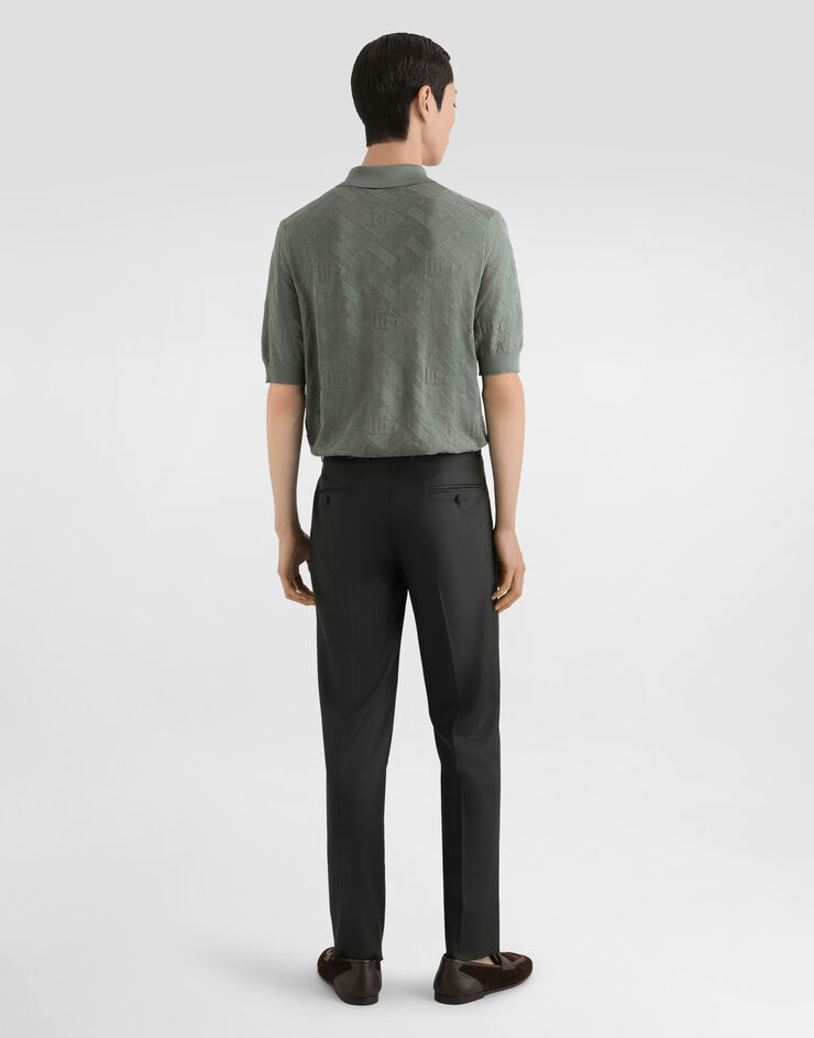 Dolce & Gabbana Micro-dot stitch silk polo shirt Grey GXZ02TJBSOC