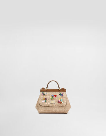 Dolce & Gabbana Sicily handbag in rafia with embroidery Beige EB0003AS768