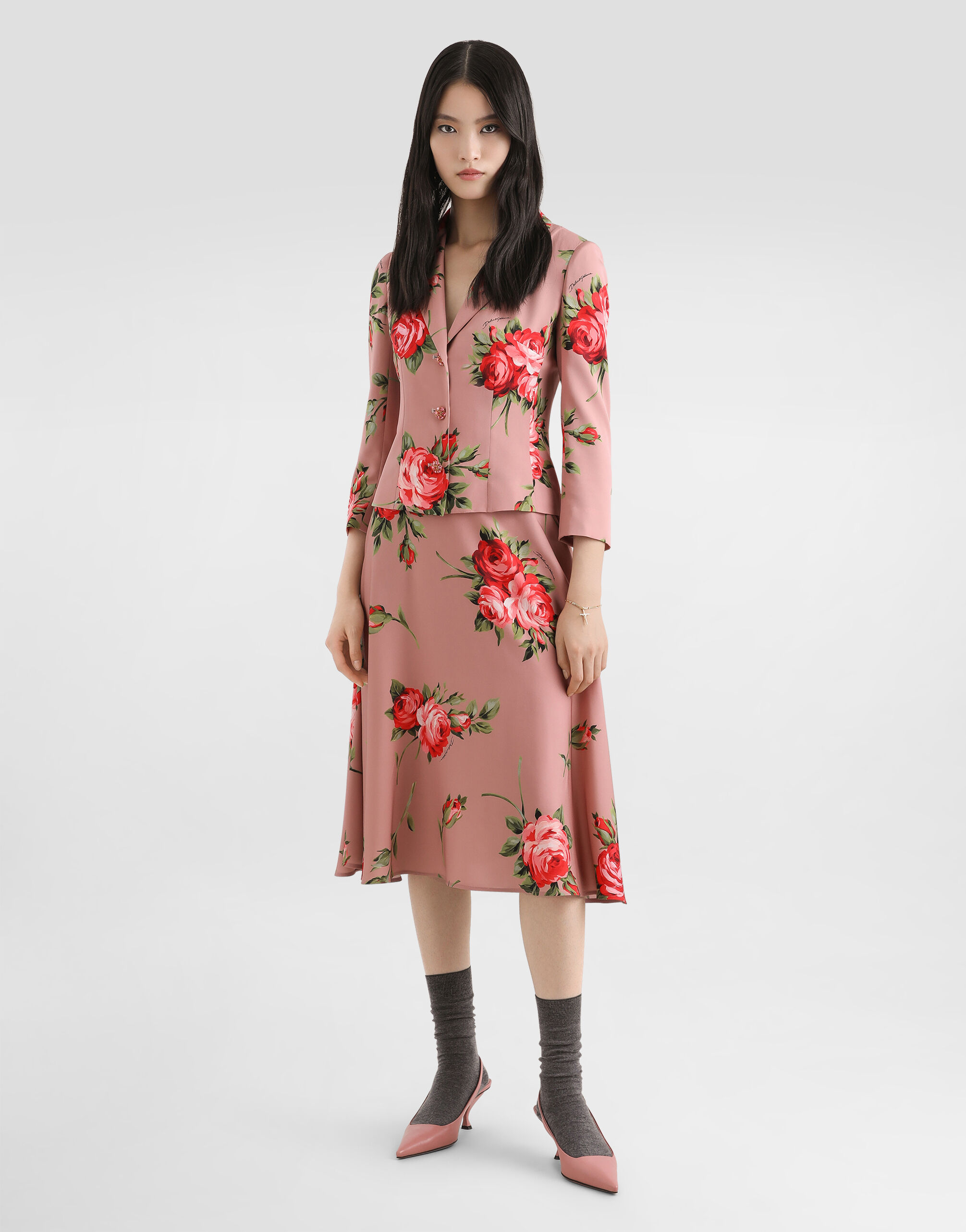 Rose bouquet-print midi skirt in Multicolor for Women