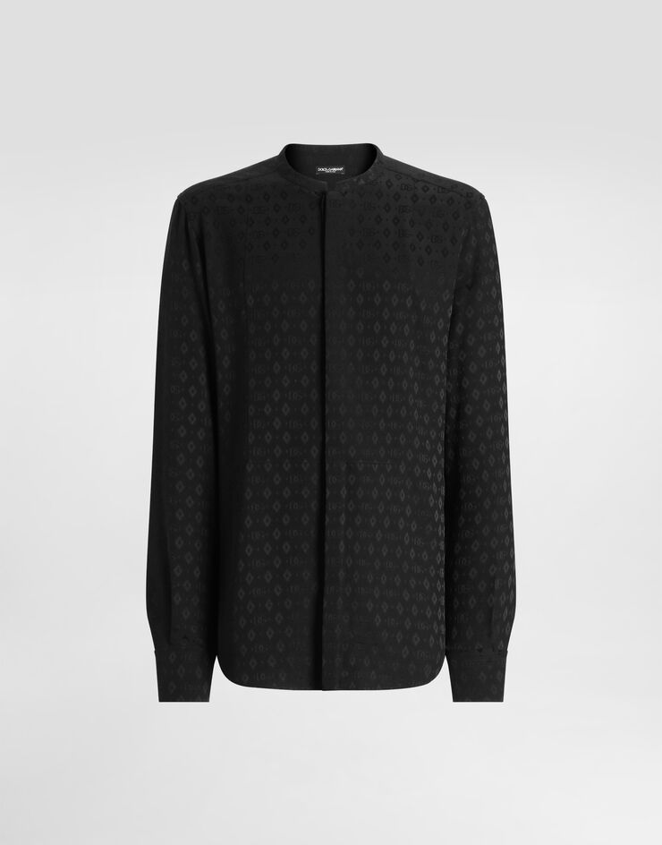 Dolce & Gabbana Martini shirt in silk jacquard with logo Black G5LF8TFJ1KB
