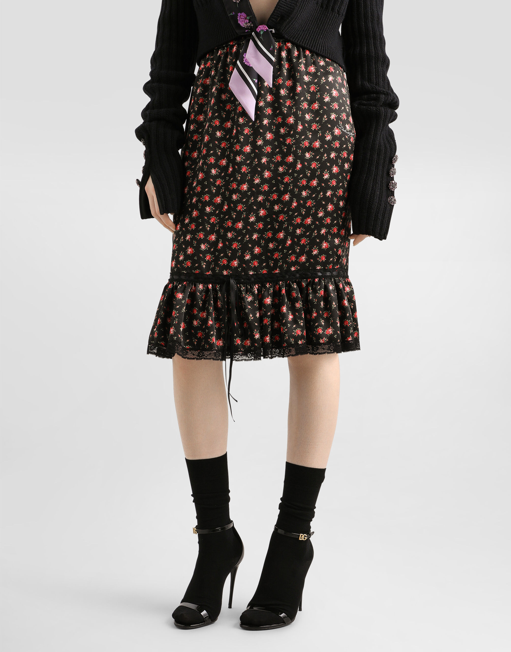 Small rose-print skirt with flounce in Multicolor for Women