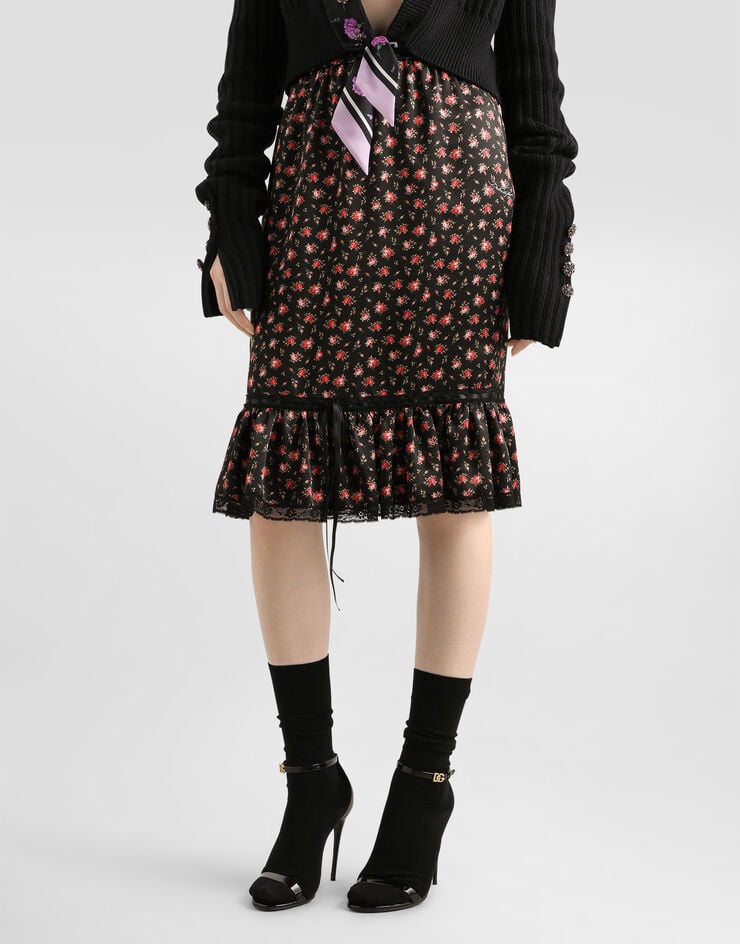 Dolce & Gabbana Small rose-print skirt with flounce Multicolor F4DCYTIS10H