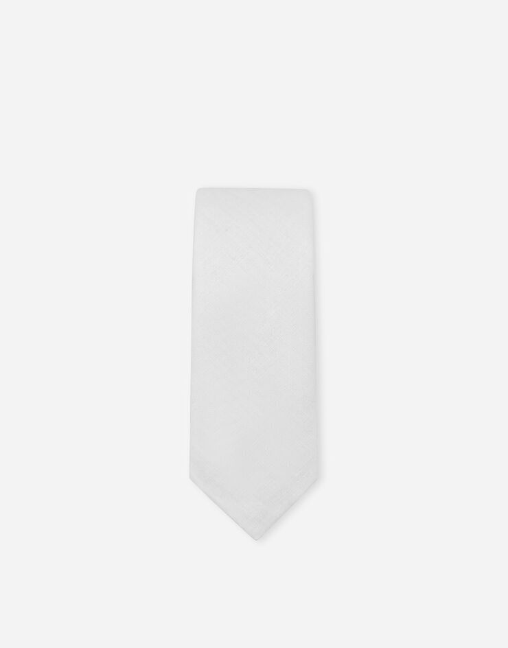 Dolce & Gabbana ربطة عنق كتان بشعار DG أبيض GT149EFU4LG