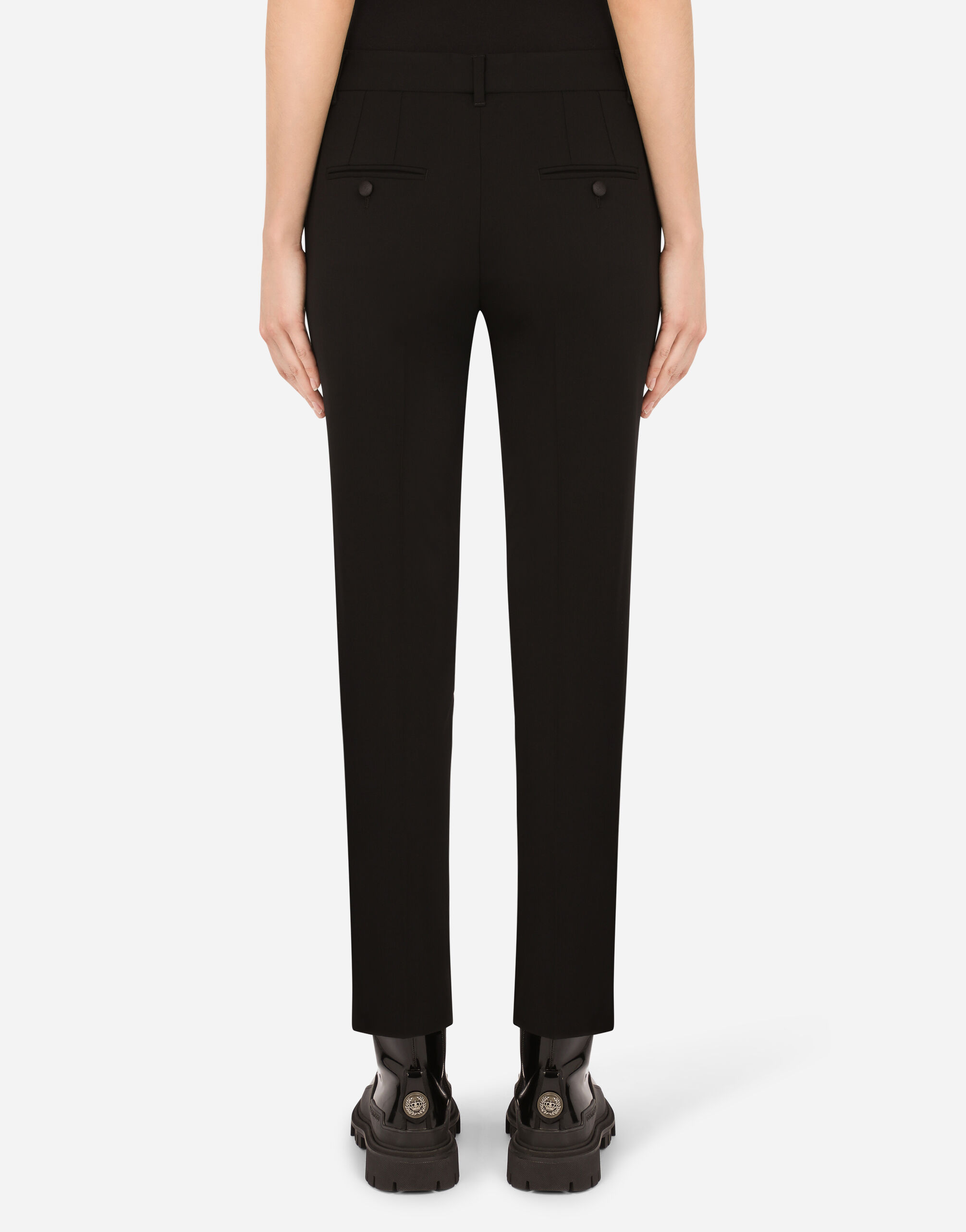 Low-rise floral drill pants in BLACK for Women | Dolce&Gabbana® US