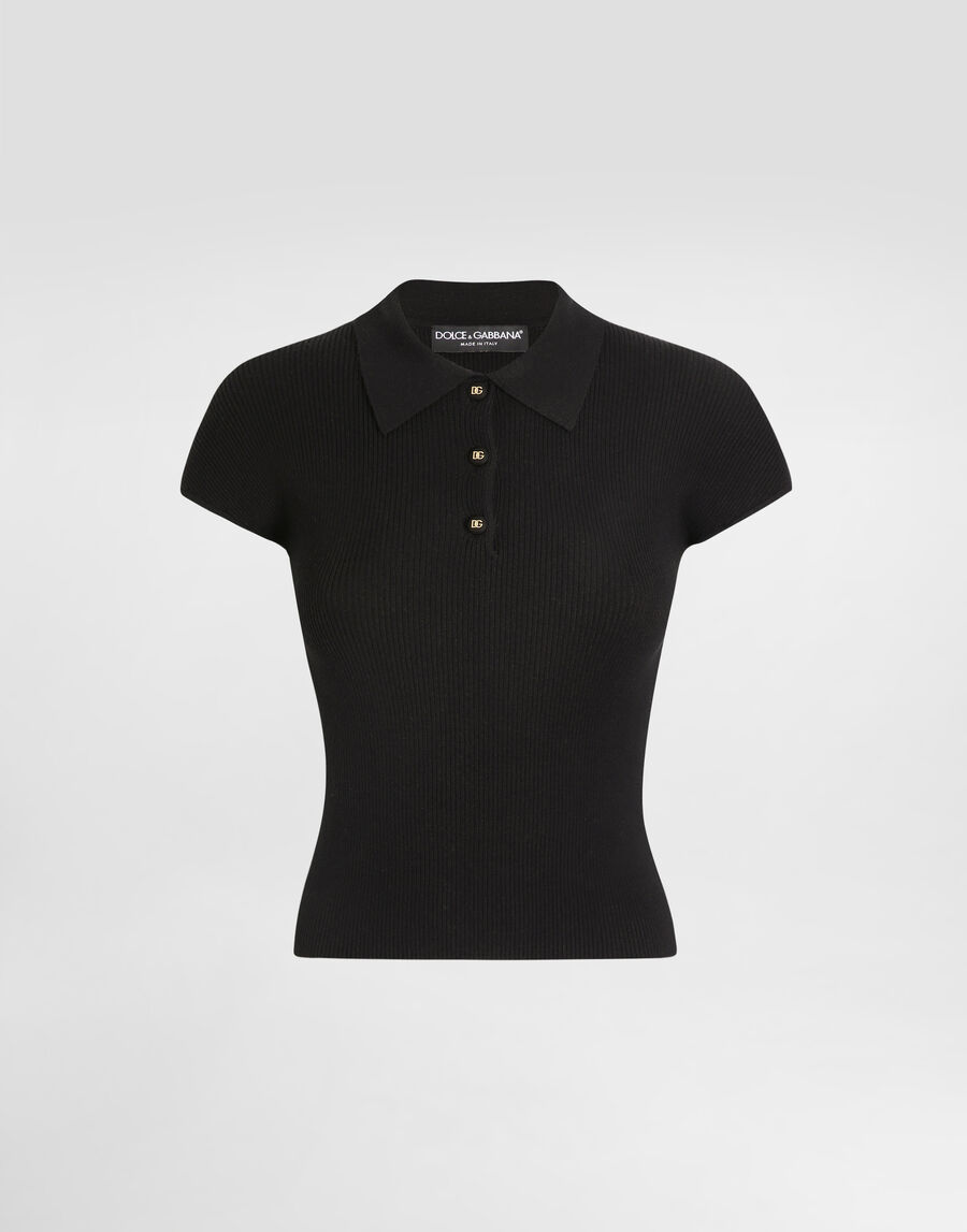Ribbed viscose polo-shirt