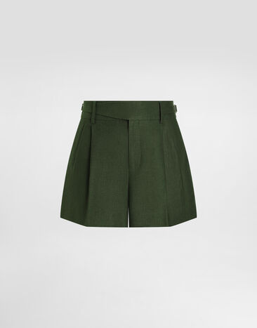 Dolce & Gabbana Linen fabric shorts with double darts Green GP10WTFU4MC