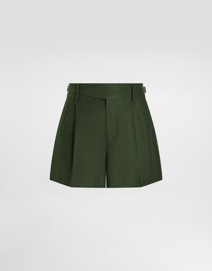 Dolce & Gabbana Bermudas de tela de lino con doble pinza Verde GP10WTFU4MC