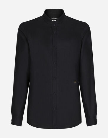 Dolce & Gabbana Linen Martini-fit shirt with DG hardware Blue G5KC5TGG866