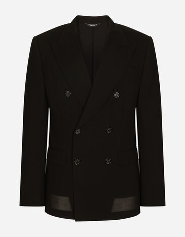 Dolce&Gabbana Zweireihige Jacke unstrukturiert aus Wollgaze Schwarz G2SO1TFU2MM