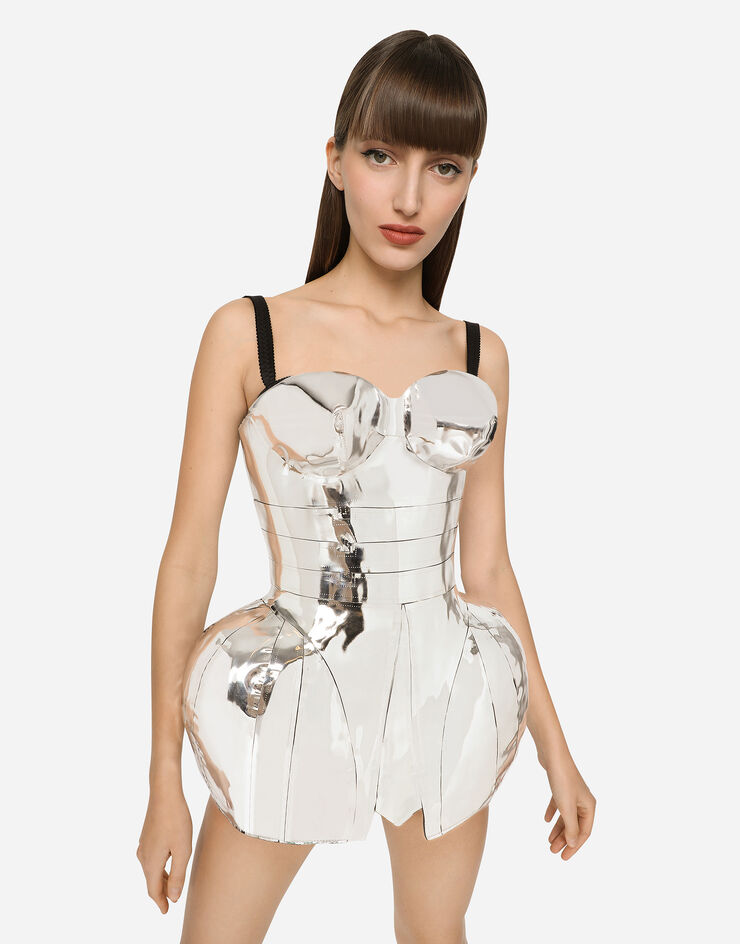 Dolce & Gabbana KIM DOLCE&GABBANA Mirrored nappa leather minidress Silver F6CNOLGDBQ4