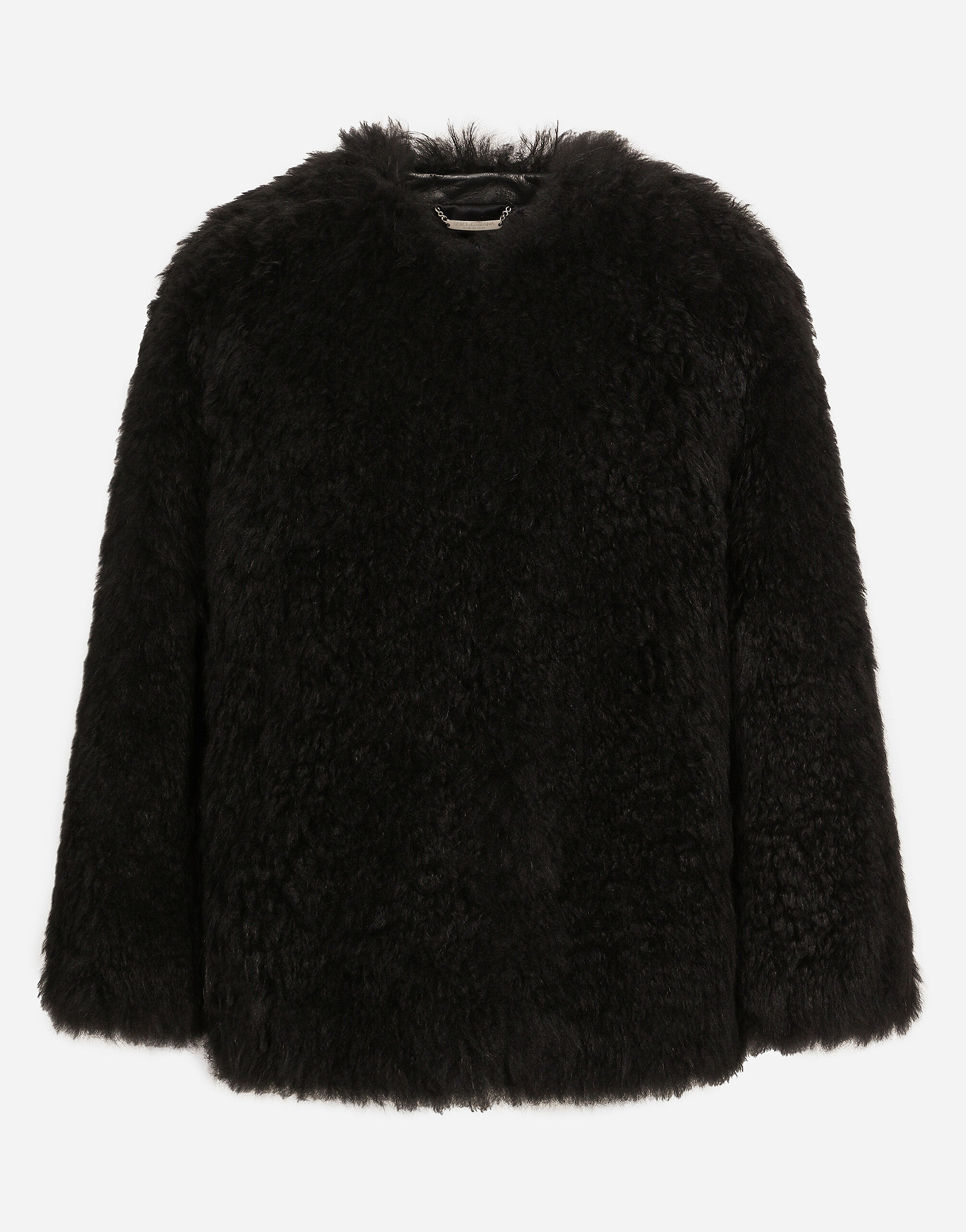DOLCE & GABBANA ノーカラー ブラックジャケット Cropped wool jacket with rhinestone details in Multicolor