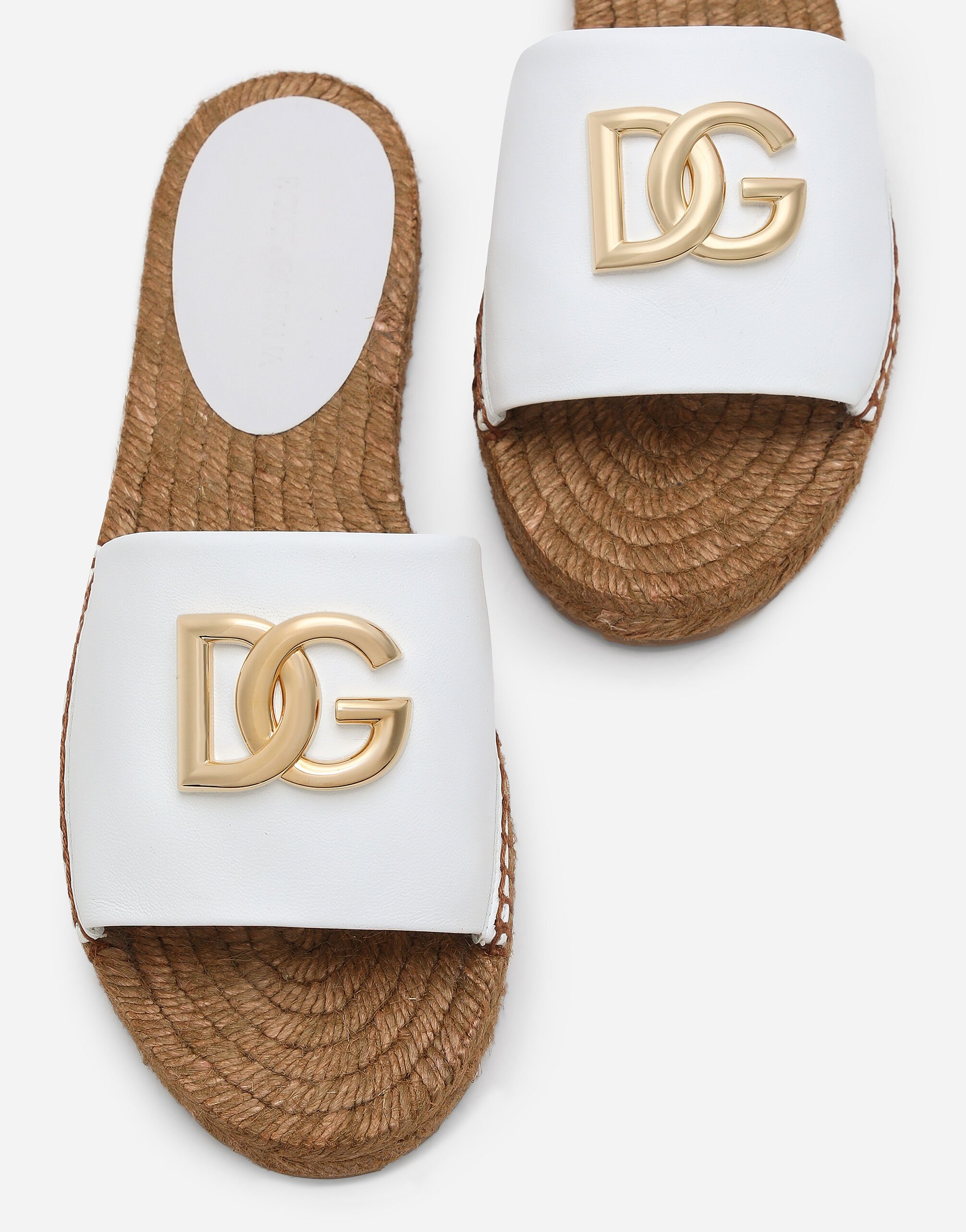 Nappa leather espadrille sliders with DG logo in White for