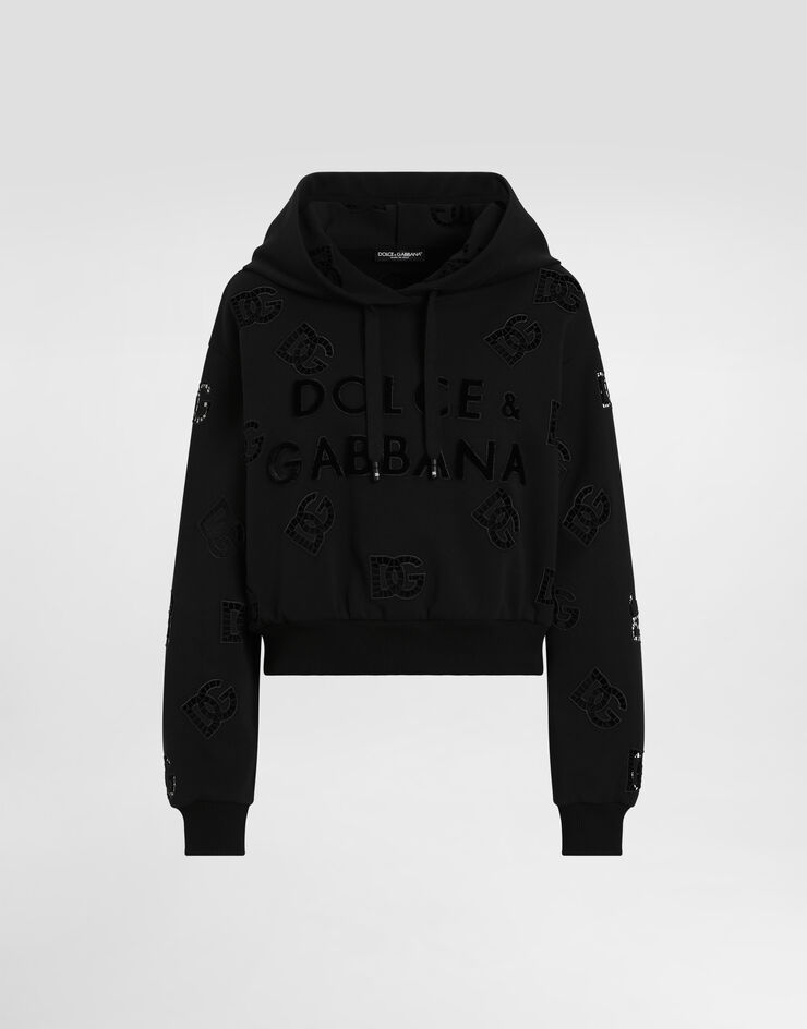 Dolce & Gabbana Sweatshirt aus Jersey mit Cut-out-Stickerei DG-Logo Schwarz F9P36ZGDB9T