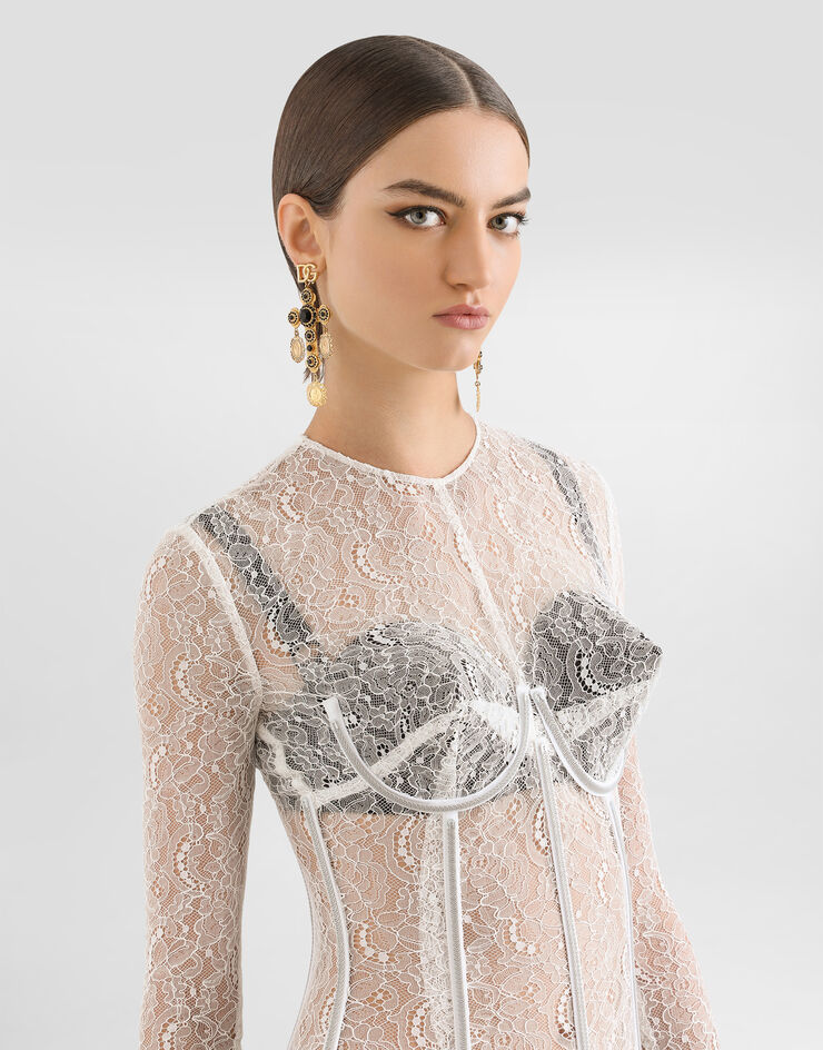 Dolce & Gabbana 束身衣细节蕾丝中长款连衣裙 白 F6TSLTFLUCQ