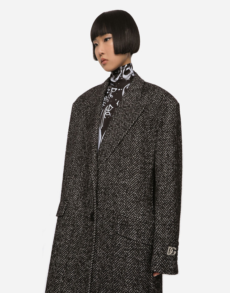 Dolce & Gabbana Oversize herringbone coat with half-belt Multicolor F0C2ETFCMCL