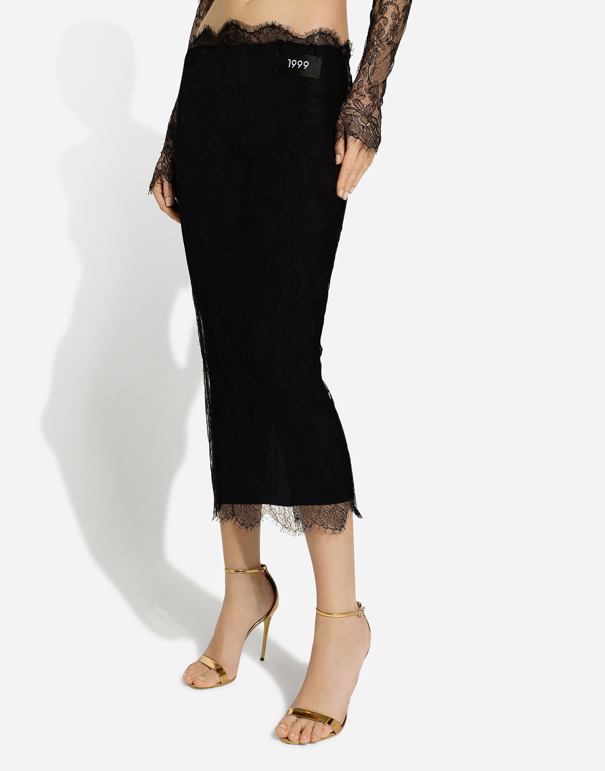 Chantilly lace midi skirt in Black for Women Dolce Gabbana
