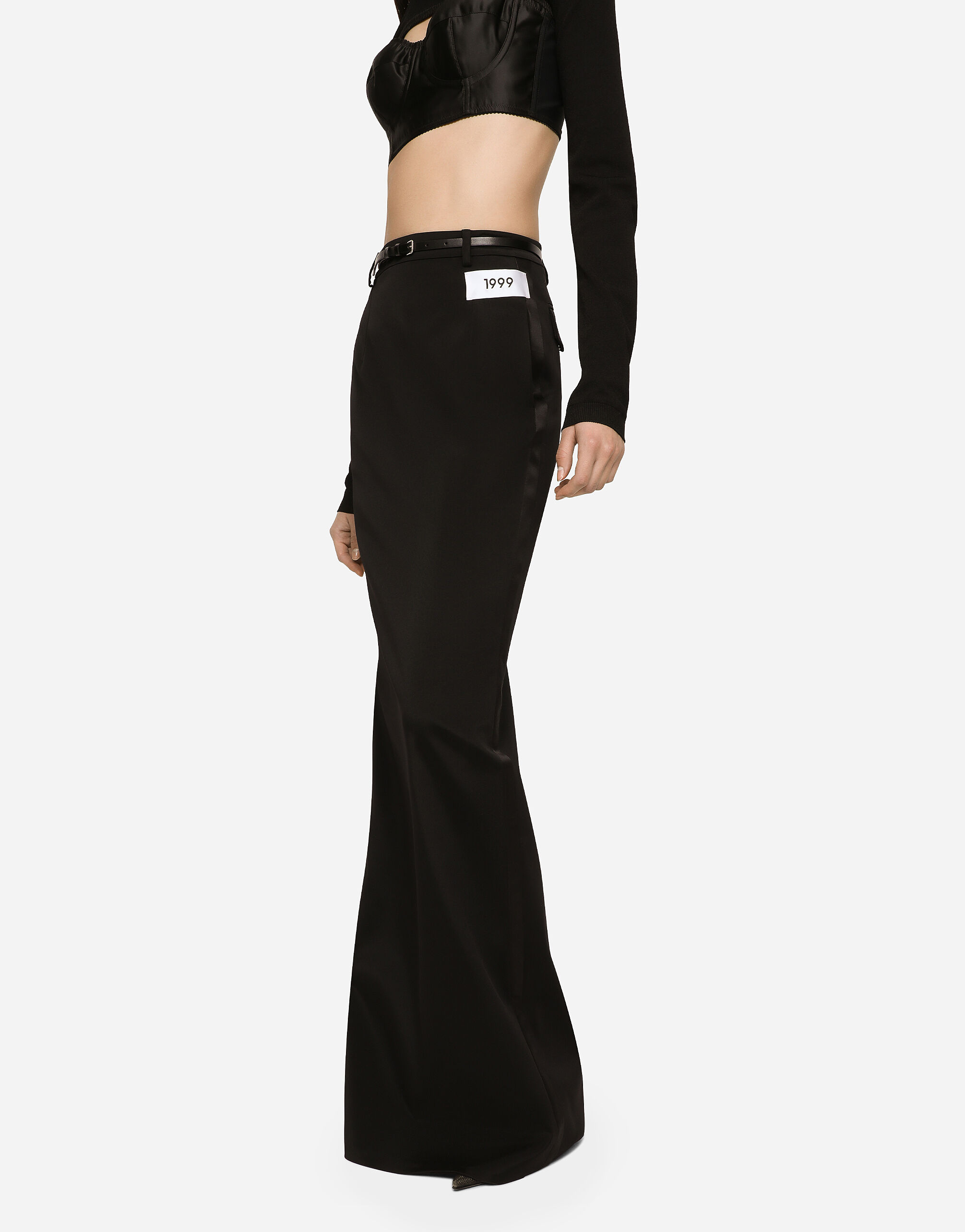 KIM DOLCE GABBANA Gonna lunga in cady con spacco e zip laterali in Nero da Donna Dolce Gabbana