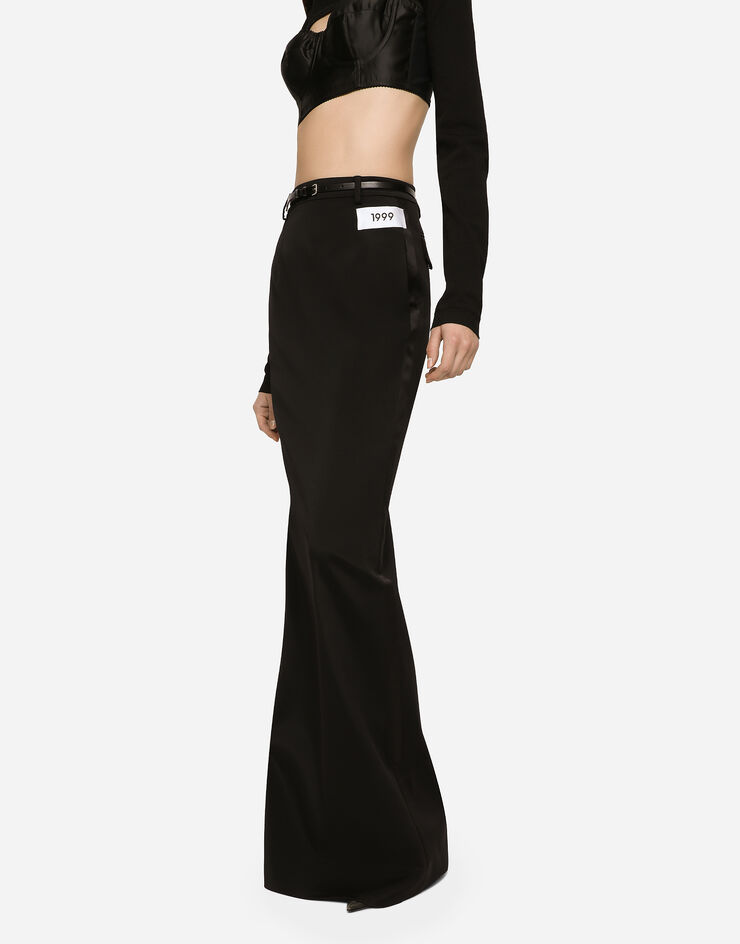 Dolce & Gabbana KIM DOLCE&GABBANA Falda larga de cady con abertura y cremalleras laterales Negro F4CLWTFURLE