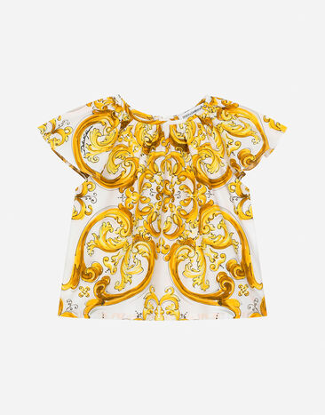 Dolce & Gabbana Blouse en popeline à imprimé majoliques jaunes Imprimé L2JTKTII7DS