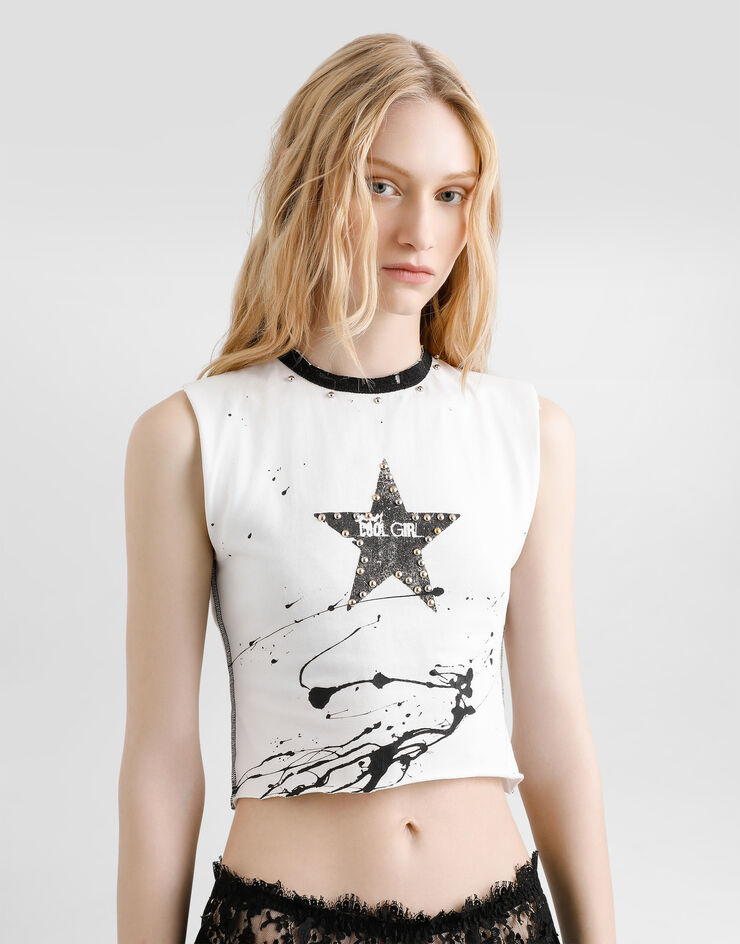 Dolce & Gabbana Jersey sleeveless t-shirt with print Multicolor F8W00TGDDHW