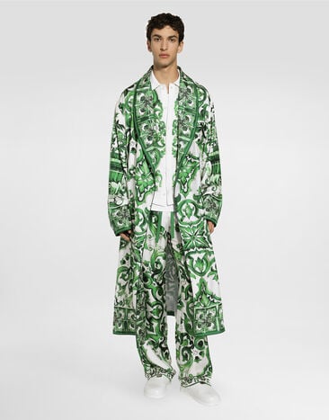 Dolce & Gabbana Oversize silk and yarn shirt with majolica print Print GXV29TJBSJL