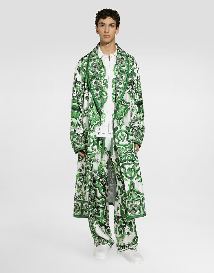 Dolce & Gabbana Oversize silk and yarn shirt with majolica print Print GXV29TJBSJL