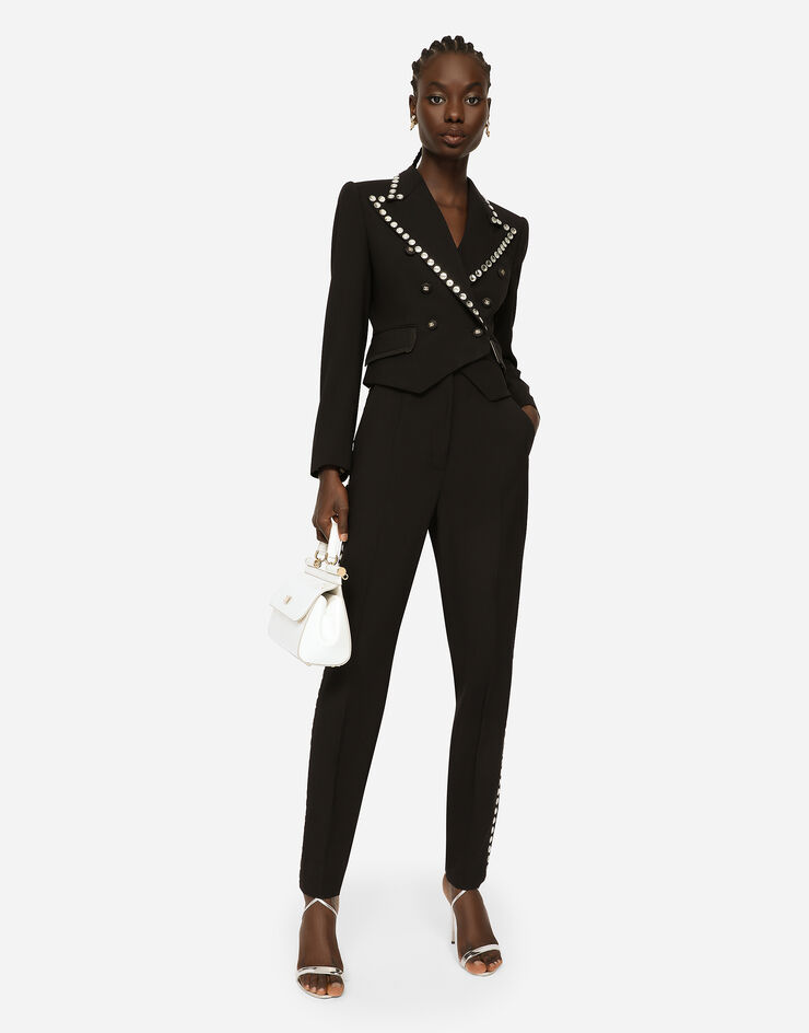 Dolce & Gabbana Woolen tuxedo pants with crystals Black FTCCRZFUBAJ