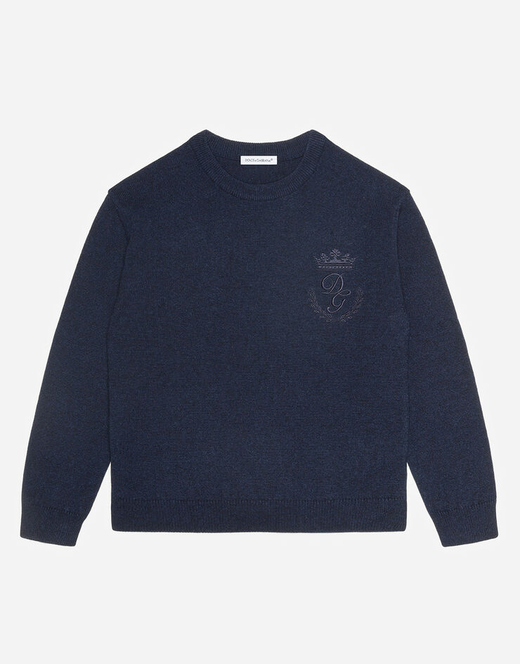 Dolce & Gabbana Crew neck cashmere sweater with heritage embroidery BLAU L4KW22JAW00