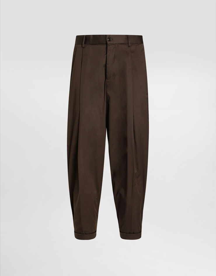 Dolce & Gabbana Pantaloni doppia pence in gabardina di cotone Marrone GP10DTFUFNV