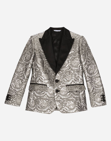 Dolce & Gabbana 싱글 브레스티드 래미네이팅 자카드 재킷 스카이블루 L41E96FU4LH