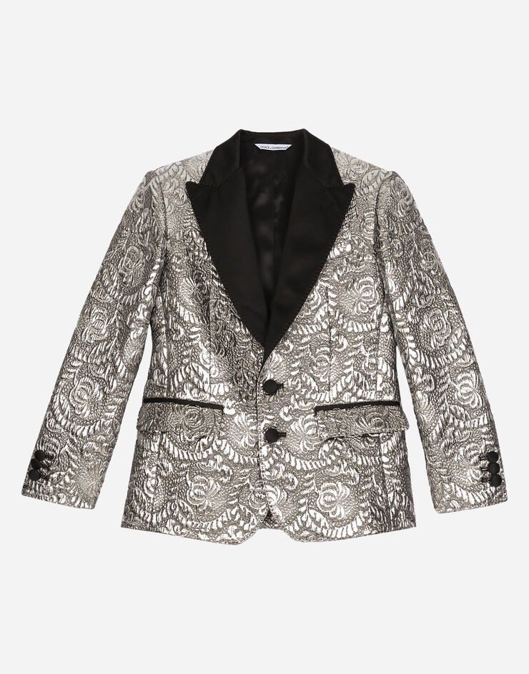 Dolce & Gabbana 싱글 브레스티드 래미네이팅 자카드 재킷 실버 L41J73FJMZ3