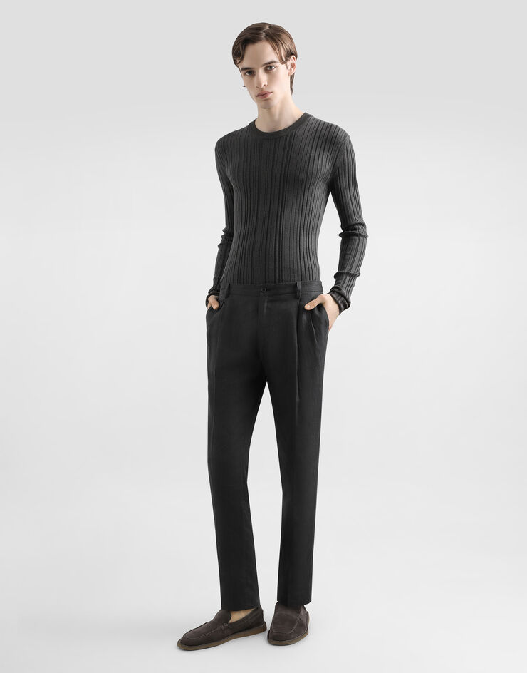 Dolce & Gabbana Hose aus Leinenstoff Délavé Grau GV4EEZFU4MF