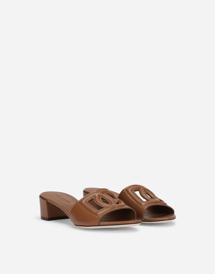 Dolce & Gabbana Calfskin sliders with DG logo Brown CR1139AY329