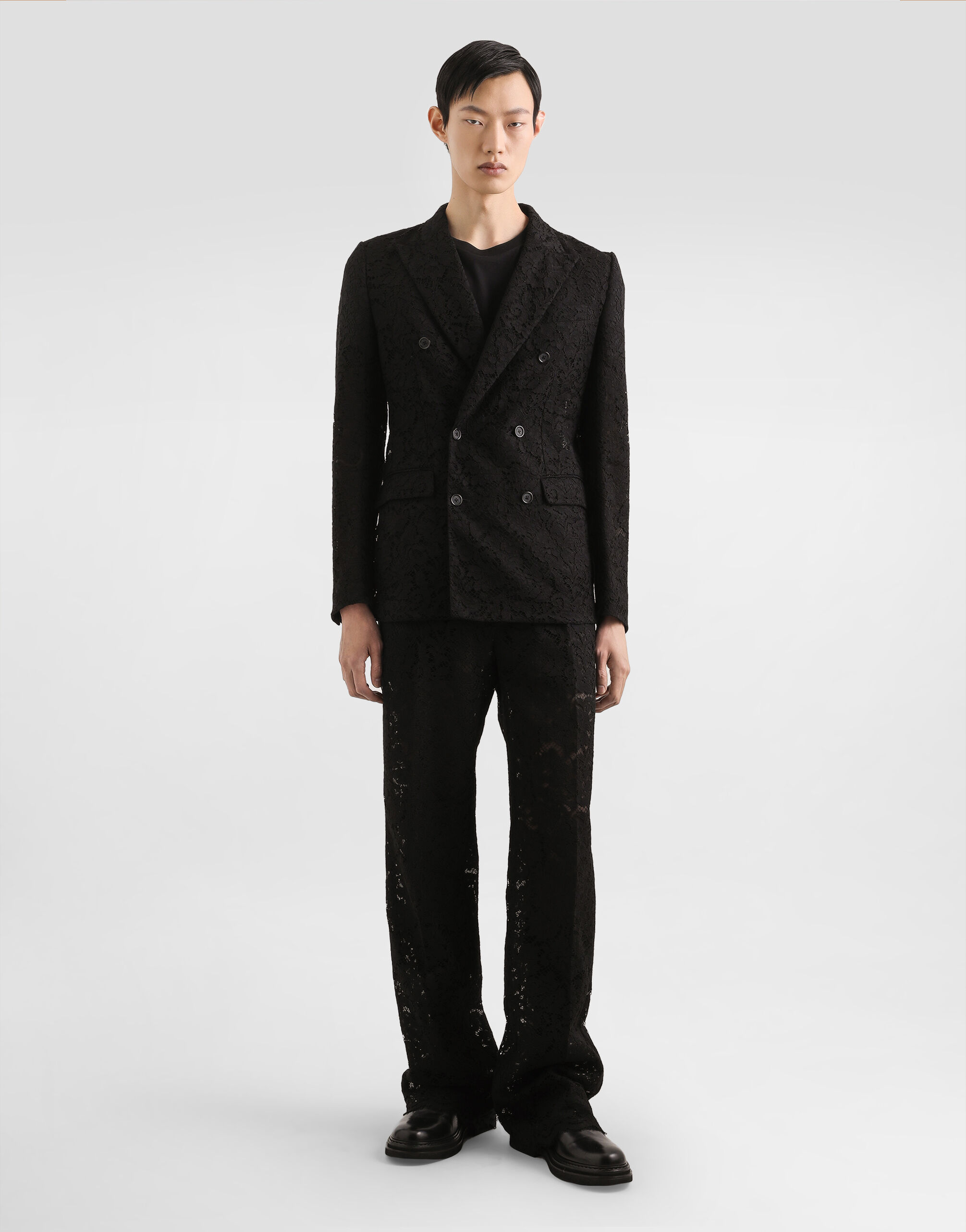 Sicilia double-breasted jacket in cordonetto lace in Black for Men