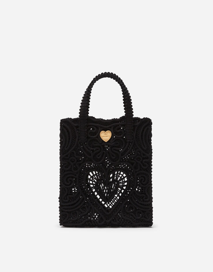 Dolce&Gabbana Маленькая сумка-шоппер с вышивкой из кордового кружева ЧЕРНЫЙ BB6926AW717
