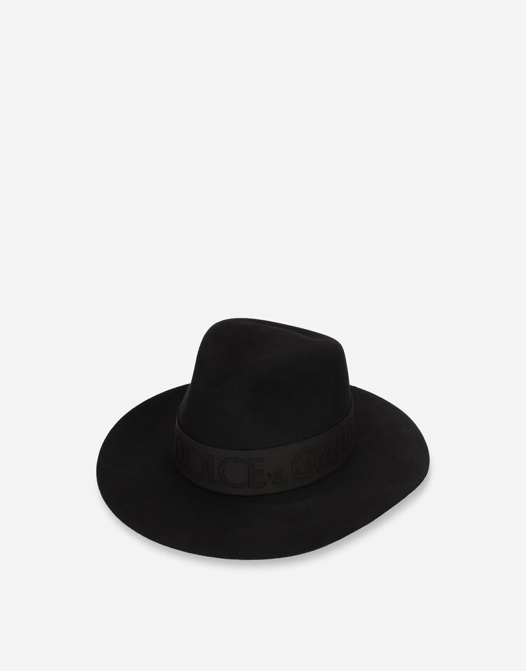 Dolce & Gabbana Fedora aus Kaninchenfilz mit DG-Logo Schwarz FH612AGDA3K