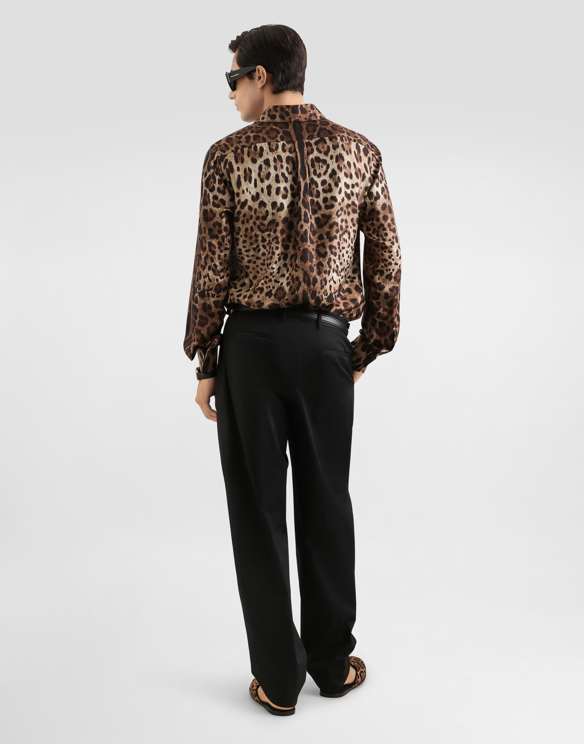Printのメンズ Leopard-print gold twill shirt | Dolce&Gabbana®