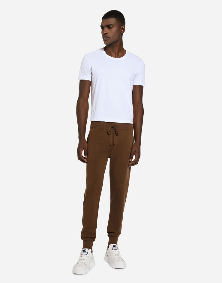 Dolce & Gabbana Wool and cashmere knit jogging pants Brown GXQ56TJFMQ2