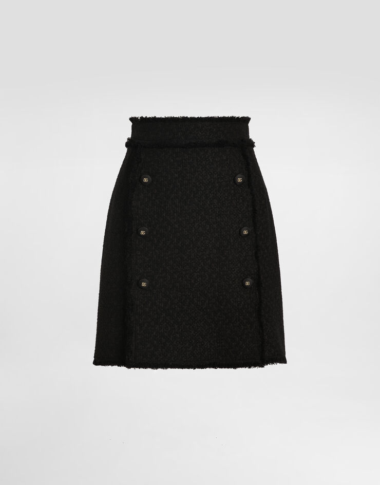 Dolce & Gabbana Falda corta de tweed raschel con botones decorativos con logotipo DG Negro F4C03TGDCLW