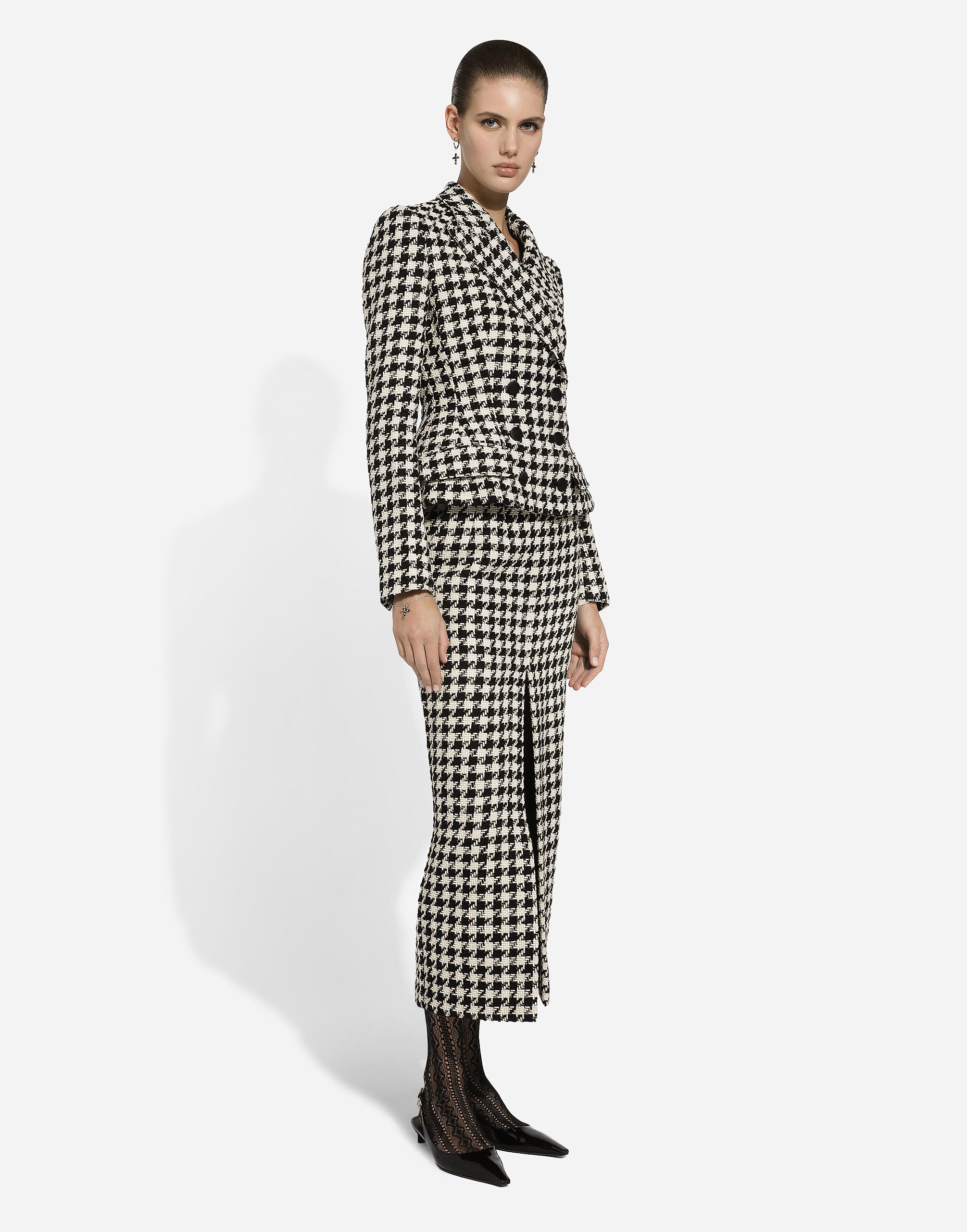 Long macro-houndstooth skirt in Multicolor for Women