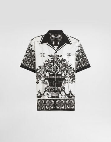 Dolce & Gabbana Camisa Hawaii de popelina con estampado de mayólica Multicolor G5JH9THH5EC